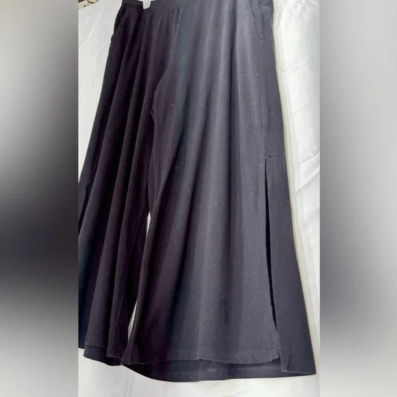 Eileen Fisher Fine Jersey Wide Leg Cropped Slit Pants Black Women's Size L - Picture 6 of 13